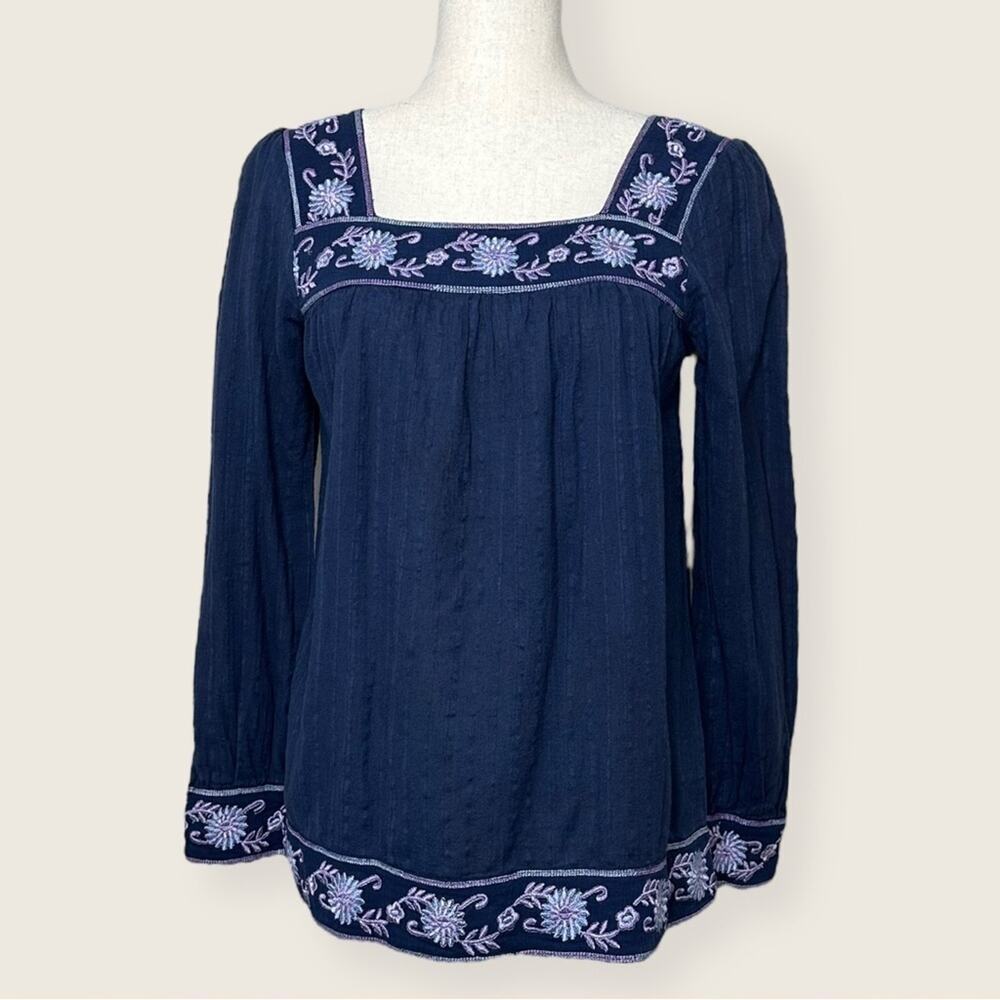 NWT | What Comes Around Goes Around | Embroidered Blouse | Blue | XS